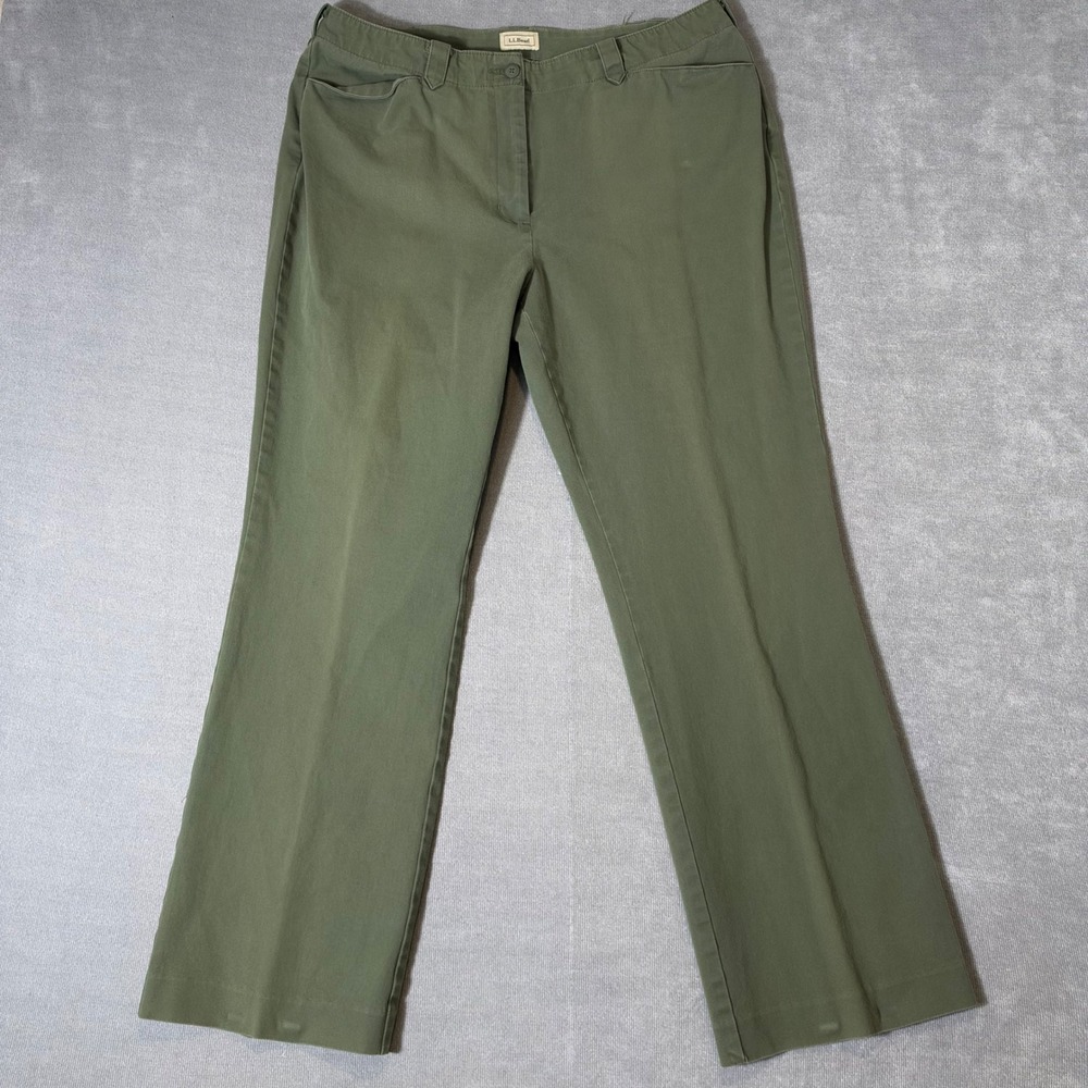 LL Bean Womens Chino Pants 16 Reg Olive Green Stretch Cotton Twill 0YN82